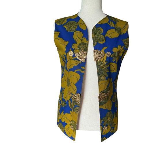 Diego New York Vintage Brocade Vest Floral Gold Closure Size S/M - Picture 2 of 13